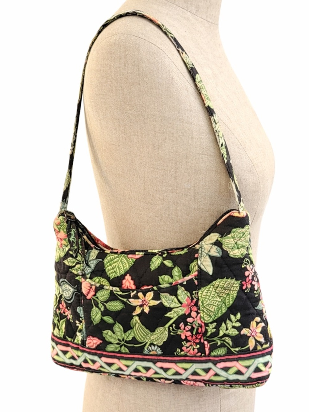 Vera Bradley Botanica Bag & Wallet Set Black Green Floral Quilted USA Retired - Picture 2 of 16